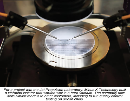 For a project with the Jet Propulsion Laboratory, Minus K Technology built a vibration isolator that worked well in a hard vacuum. The company now sells similar models to other customers, including to run quality control testing on silicon chips.